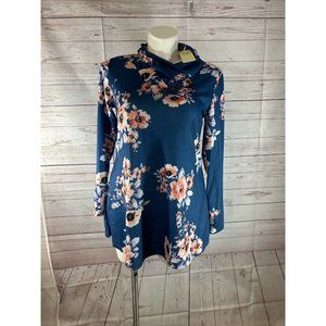 Miusey Womens Size XL Blue w/ Pink floral Long Sleeve Sweater Blouse V-neck NEW